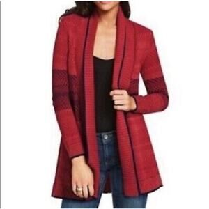 NEW Cabi Joy Red Navy Open froint Long Knit Cardigan Size Small Clueless Preppy
